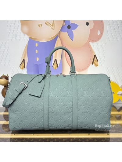 Louis Vuitton Pale Blue Embossed Monogram Duffle Bag