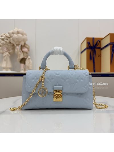 Louis Vuitton Pale Blue Embossed Monogram Flap Bag with Gold-Toned Chain