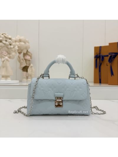 Louis Vuitton Pale Blue Embossed Monogram Flap Bag with Silver-Toned Chain