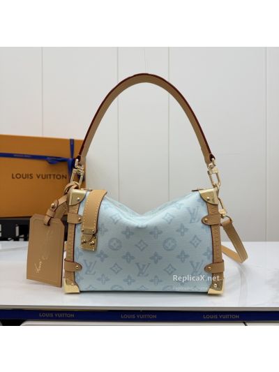 Louis Vuitton Pale Blue Monogram Shoulder Bag with Buckle Trim