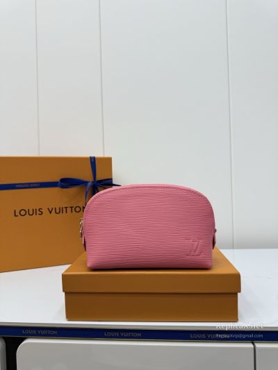 Louis Vuitton Pink Ribbed Compact Cosmetic Pouch