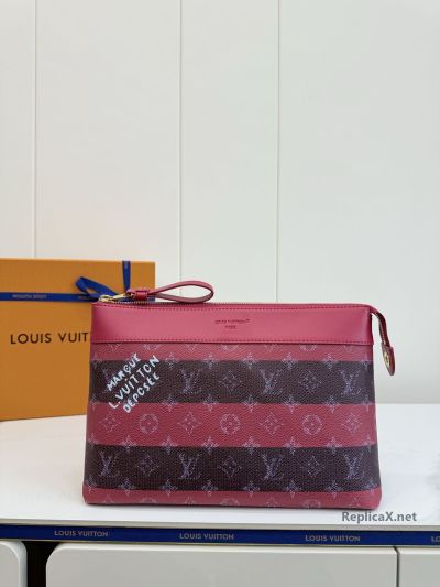 Louis Vuitton Pink Striped Monogram Zip Pouch