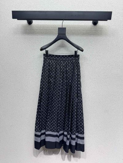 Louis Vuitton Pleated Monogram Skirt in Navy and White