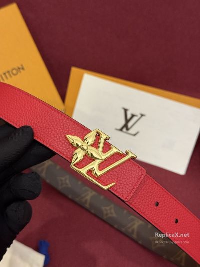 Louis Vuitton Red Belt with Gold-Toned LV Buckle