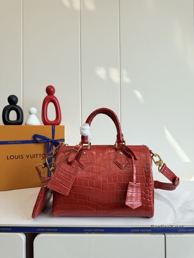 Louis Vuitton Red Croc-Effect Twin Handle Bag Premium