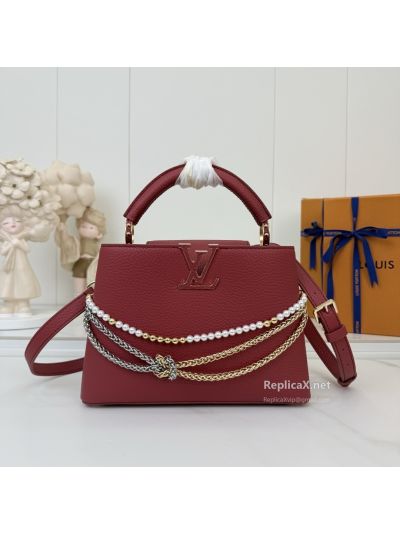 Louis Vuitton Red Grained Bead Chain Top Handle Bag
