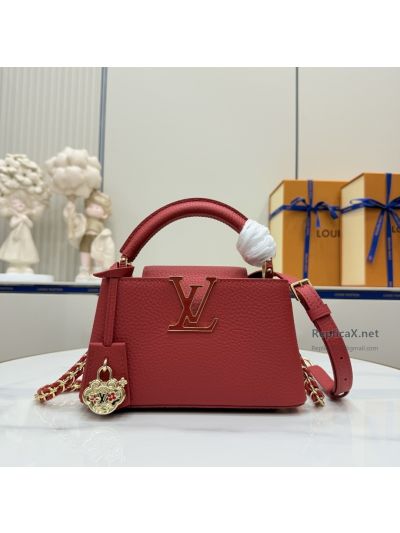 Louis Vuitton Red Top Handle Bag with Charm Detail