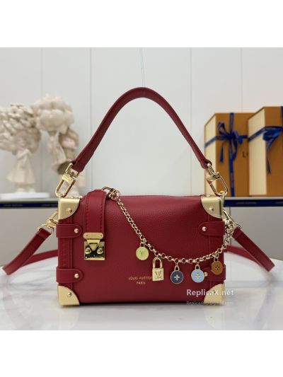 Louis Vuitton Red Trunk-Style Shoulder Bag with Charm Chain