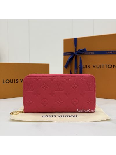 Louis Vuitton Rose Pink Embossed Monogram Long Zip-Around Wallet