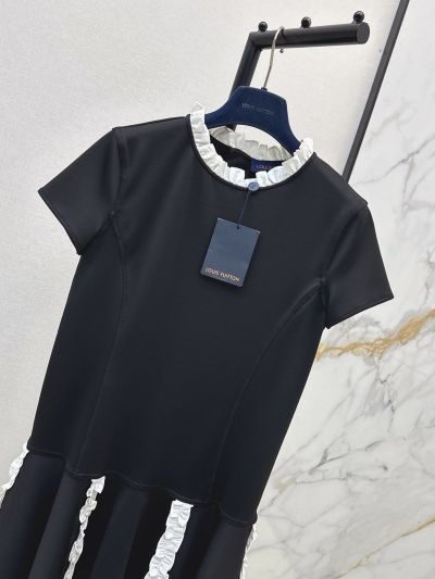 Louis Vuitton Short Sleeve Contrast-Trim Dress in Black HQ620019