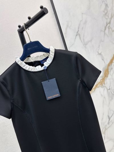Louis Vuitton Short Sleeve Contrast-Trim Dress in Black HQ620019