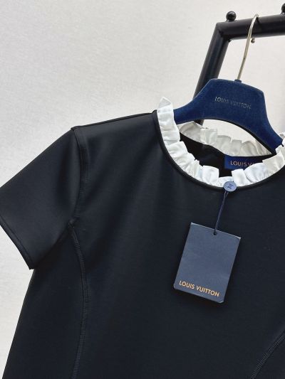 Louis Vuitton Short Sleeve Contrast-Trim Dress in Black HQ620019