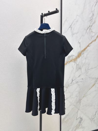 Louis Vuitton Short Sleeve Contrast-Trim Dress in Black HQ620019