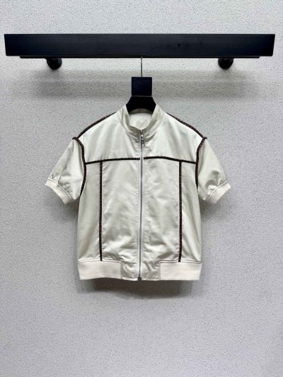 Louis Vuitton Short Sleeve Contrast-Trim Jacket in White