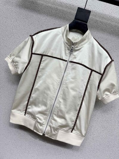 Louis Vuitton Short Sleeve Contrast-Trim Jacket in White