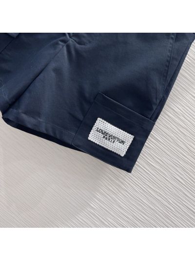 Louis Vuitton Short Sleeve Contrast-Trim Pants in Navy