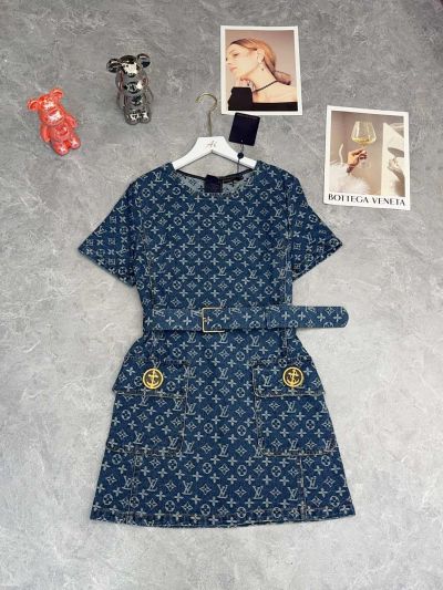 Louis Vuitton Short Sleeve Denim Dress in Navy