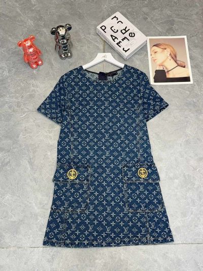 Louis Vuitton Short Sleeve Denim Dress in Navy