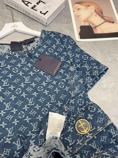 Louis Vuitton Short Sleeve Denim Dress in Navy