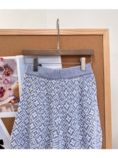 Louis Vuitton Short Sleeve Jacquard Skirt in Light Blue