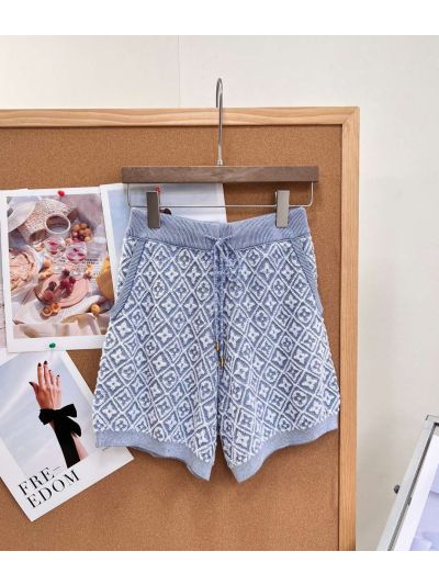 Louis Vuitton Short Sleeve Jacquard Skirt in Light Blue