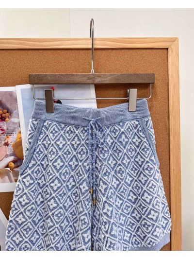 Louis Vuitton Short Sleeve Jacquard Skirt in Light Blue
