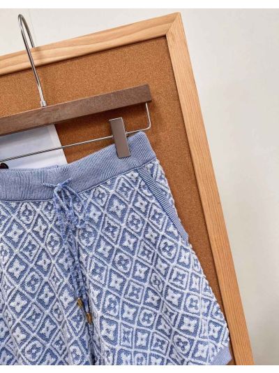Louis Vuitton Short Sleeve Jacquard Skirt in Light Blue