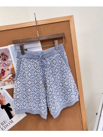 Louis Vuitton Short Sleeve Jacquard Skirt in Light Blue