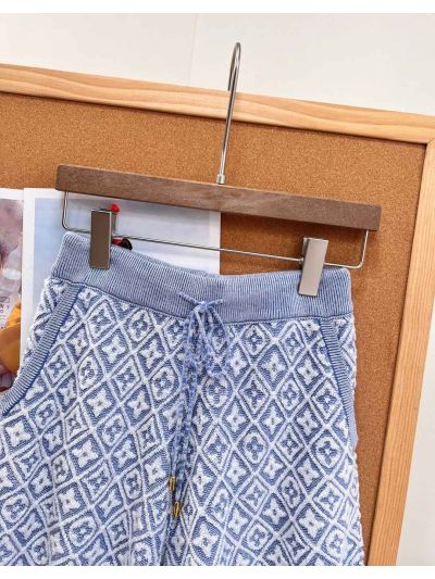 Louis Vuitton Short Sleeve Jacquard Skirt in Light Blue