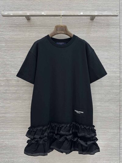 Louis Vuitton Short Sleeve Ruffled Dress in Black