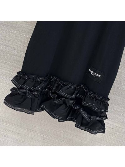 Louis Vuitton Short Sleeve Ruffled Dress in Black