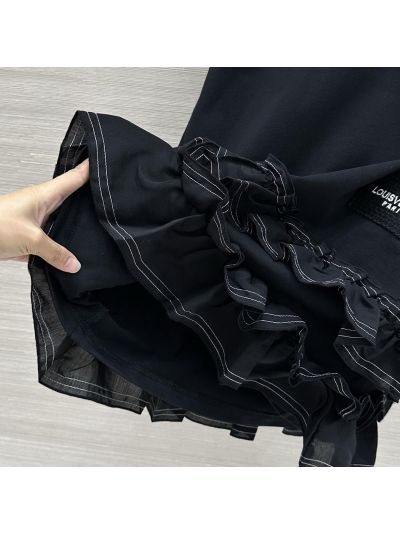Louis Vuitton Short Sleeve Ruffled Dress in Black
