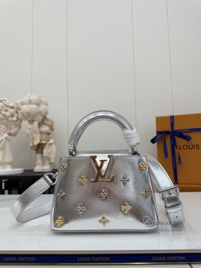 Louis Vuitton Silver Floral Stud Mini Top Handle Bag