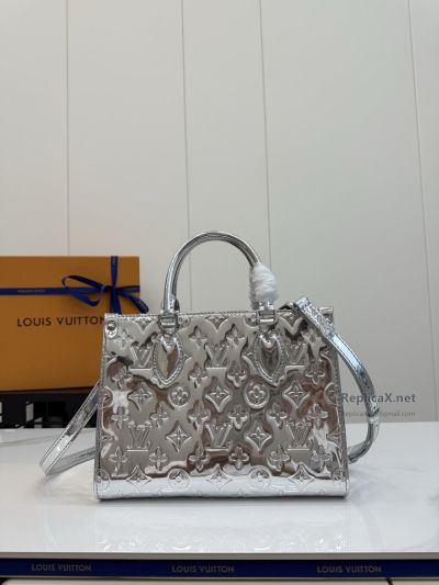 Louis Vuitton Silver Mirror-Finish Monogram Twin Handle Bag