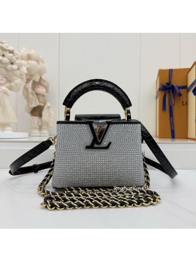 Louis Vuitton Silver Sparkle Black Trim Mini Top Handle Bag