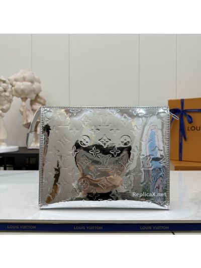 Louis Vuitton Toilet Pouch Silver-Toned Glossy Monogram Clutch M15358