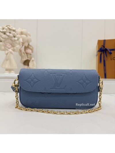 Louis Vuitton Wallet On Chain Ivy Slate Blue Embossed Monogram Flap Chain Bag M27755