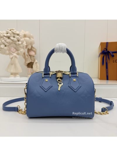Louis Vuitton Speedy Bandoulière 20 Slate Blue Embossed Monogram Top Handle Bag M28316
