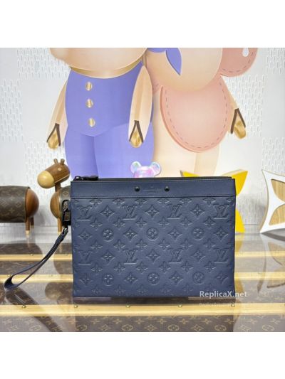 Louis Vuitton Slate Blue Embossed Monogram Zip Pouch