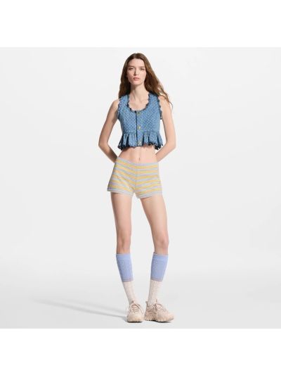 Louis Vuitton Sleeveless Button-Front Top in Blue and White