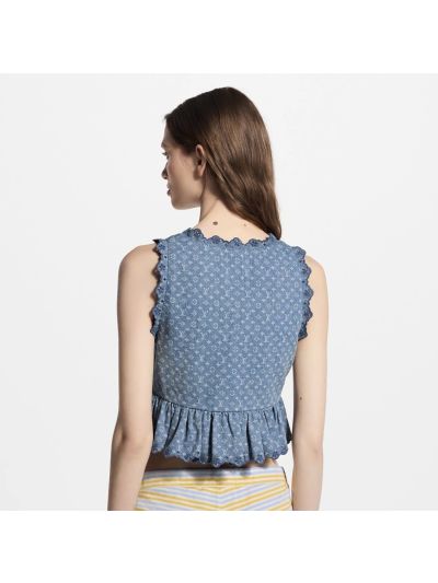 Louis Vuitton Sleeveless Button-Front Top in Blue and White