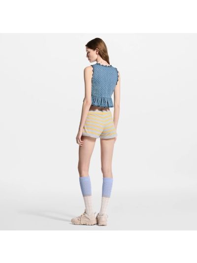 Louis Vuitton Sleeveless Button-Front Top in Blue and White