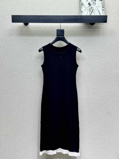 Louis Vuitton Sleeveless Contrast-Trim Dress in Black and White