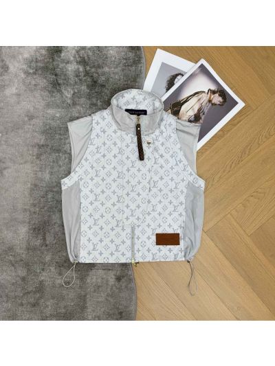 Louis Vuitton Stand Collar Sleeveless Vest in White and Grey