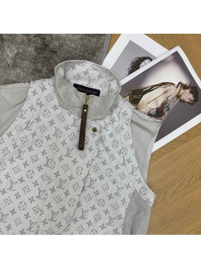 Louis Vuitton Stand Collar Sleeveless Vest in White and Grey