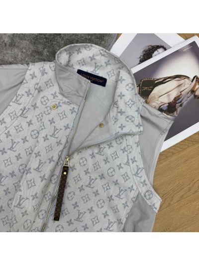 Louis Vuitton Stand Collar Sleeveless Vest in White and Grey
