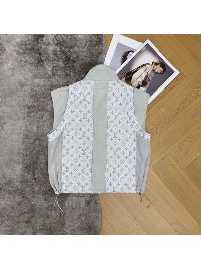 Louis Vuitton Stand Collar Sleeveless Vest in White and Grey