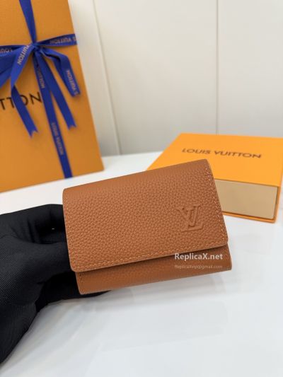 Louis Vuitton Tan Grained Flap Compact Wallet