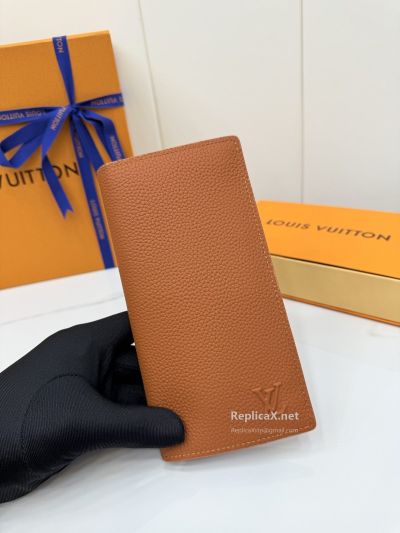 Louis Vuitton Tan Grained Long Fold Wallet