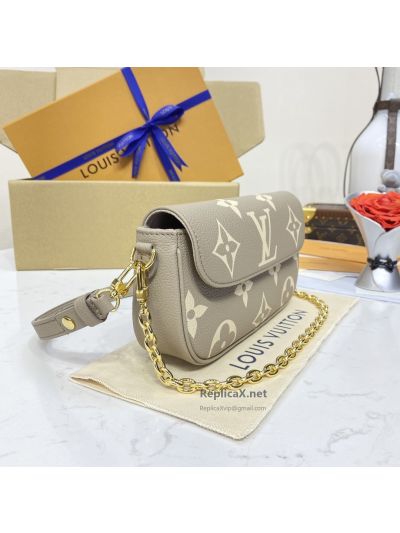 Louis Vuitton Taupe and Cream Large Monogram Chain Flap Bag Premium
